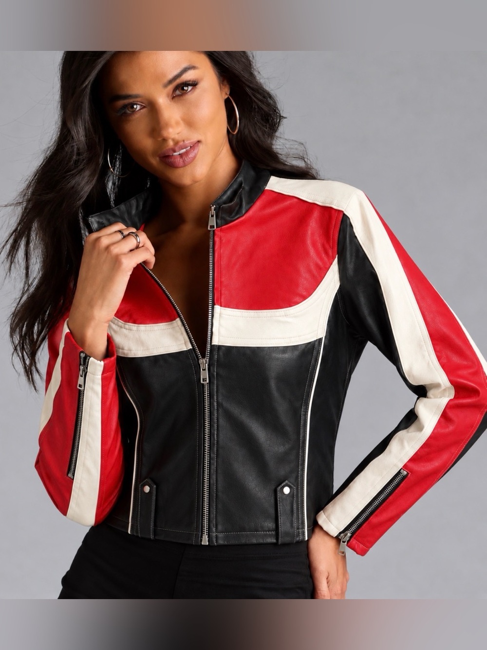 Urban Outfitters Y2K Colorblock Faux Leather Moto Jacket L